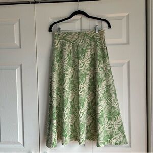 Pact Organic Cotton Fit And Flare Midi Skirt In Jade Palms Print Size S NWT